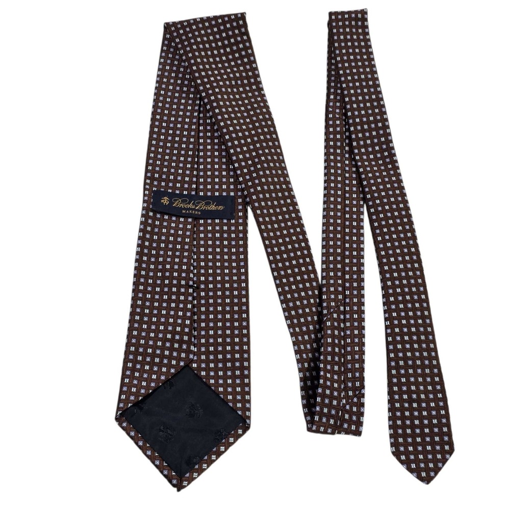 Brooks Brothers Silk Tie Geometric Pattern Brown Blue Mens Formal‎ Neckwear